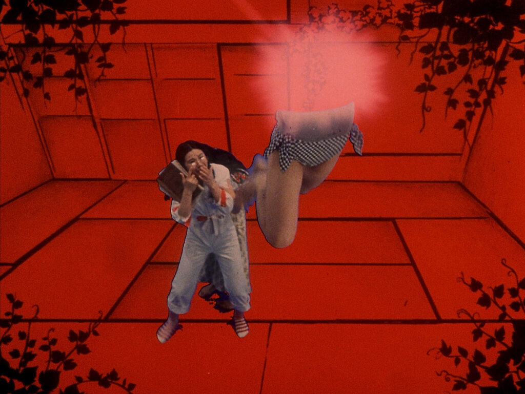 A girl falls through a surreal red room in House (1977).