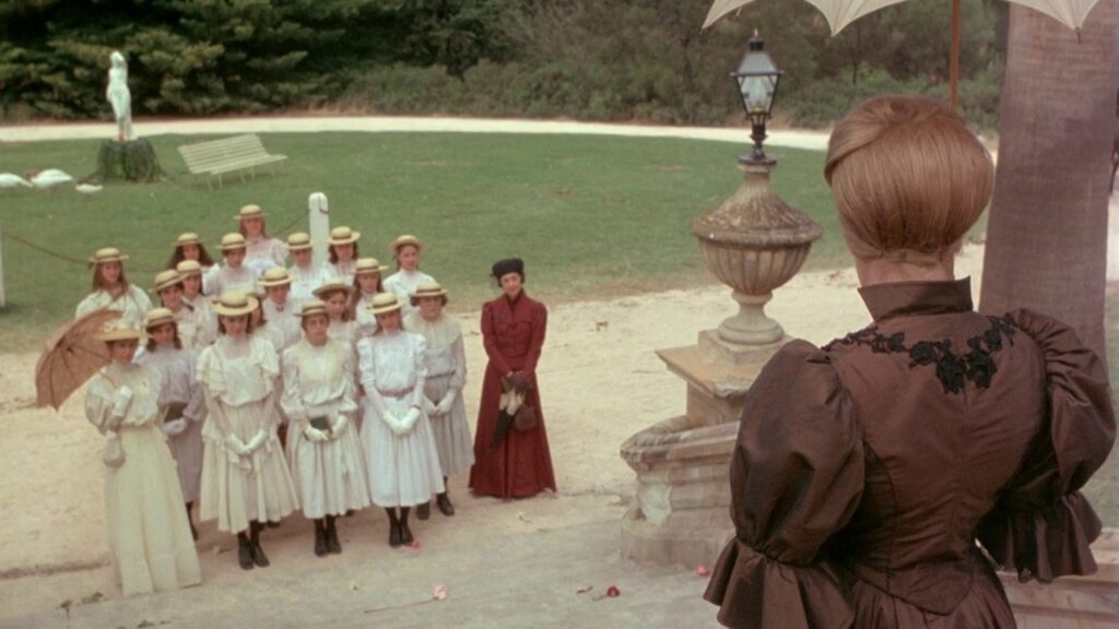 Appleyard College schoolgirls lined up before the picnic in Picnic at Hanging Rock (1975)