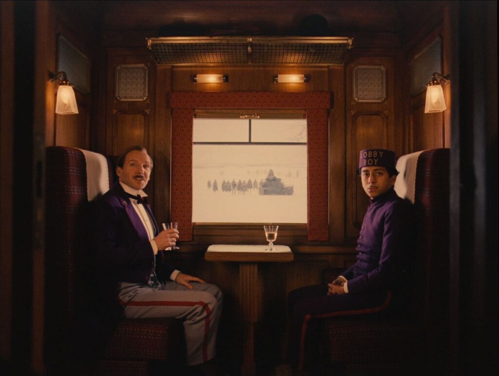 The Grand Budapest Hotel (2014) M. Gustave and Zero on the train as soldiers approach